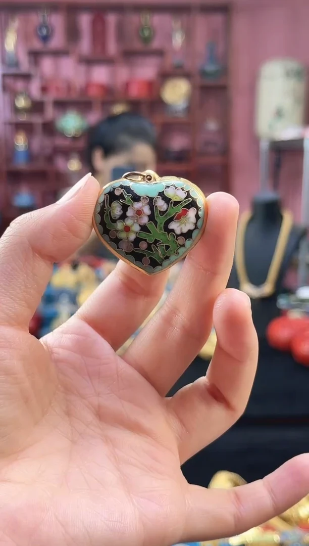 非遗 景泰蓝吊坠 黑色心形