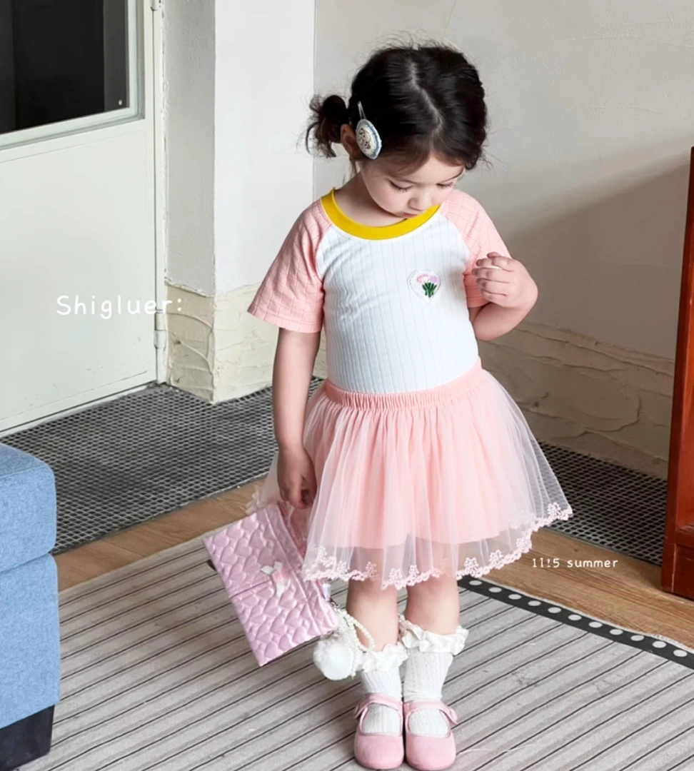 儿童夏季短袖组合装韩版呼吸棉短袖薄款透气插肩袖半袖爱心方块