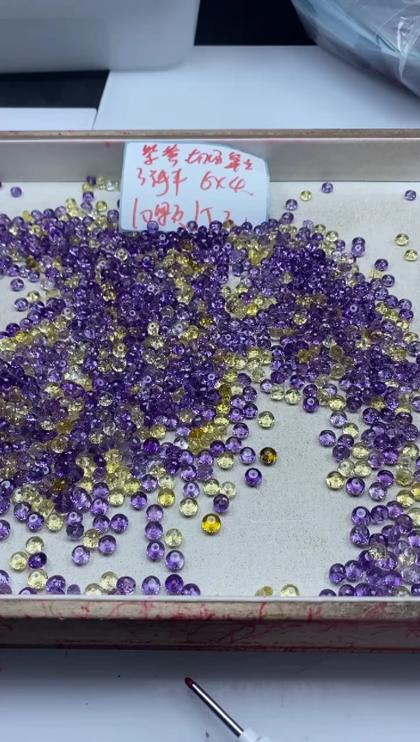 【闪购商品】水晶颈饰未镶嵌w2121紫黄切面算盘6*4mm*10颗