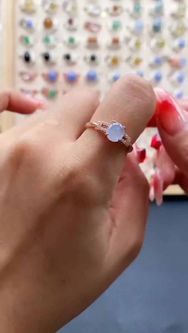 【闪购商品】翡翠戒指银S925镶嵌缅甸天然A货翡翠111 4+10