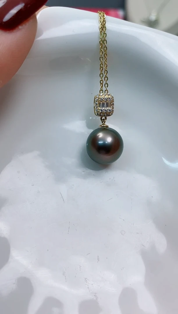 【闪购商品】海水珍珠吊坠(赠链)18K金镶嵌12-13大溪地黑珍珠吊坠