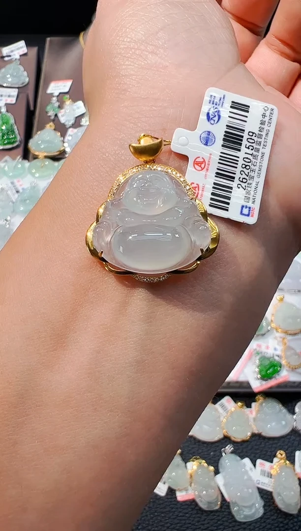 吊坠(不含链)18K金镶嵌翡翠佛公吊坠1509