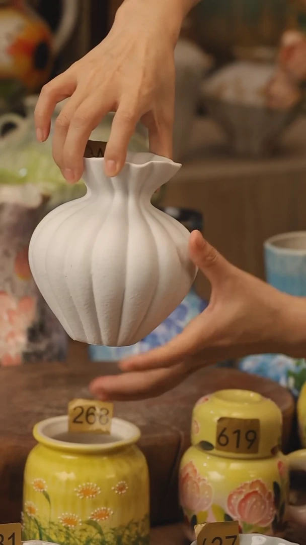 陶瓷342景德镇设计师手作花器摆件侘寂风