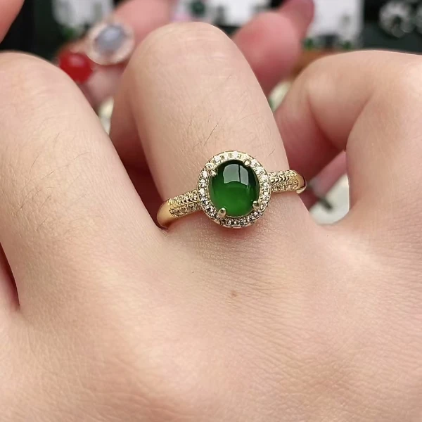 鑫辰珠宝天然A货翡翠银镶嵌设计款开口女戒指时尚百搭