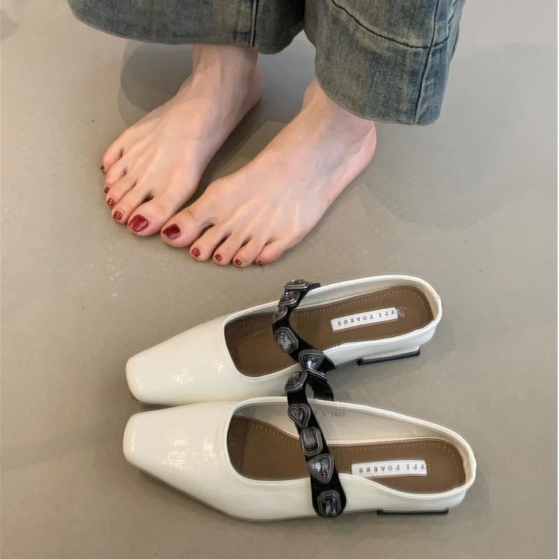 ALQR-1358-2小众设计感半拖鞋法式气质优雅水钻方头一脚蹬穆勒鞋