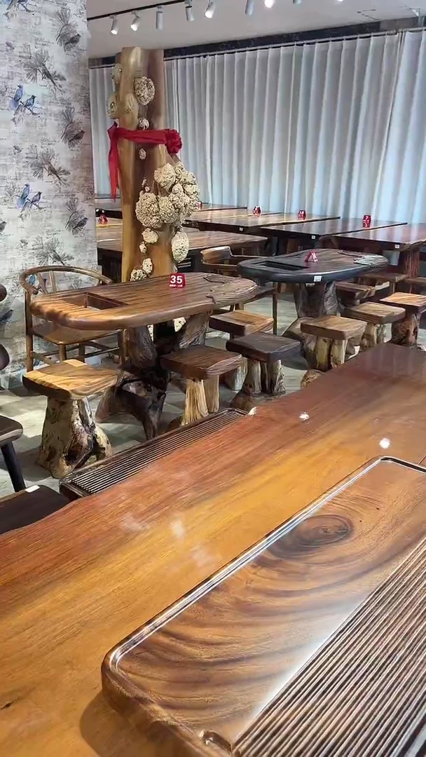 木刘*大板桌配原木脚架