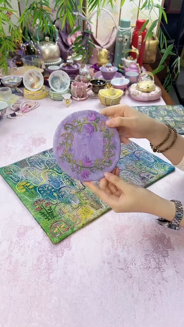 19刺子绣杯垫紫色