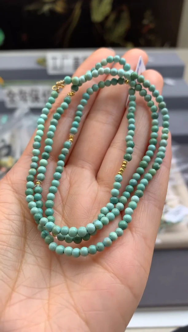 18K金镶嵌绿松石小米珠链茜.D62