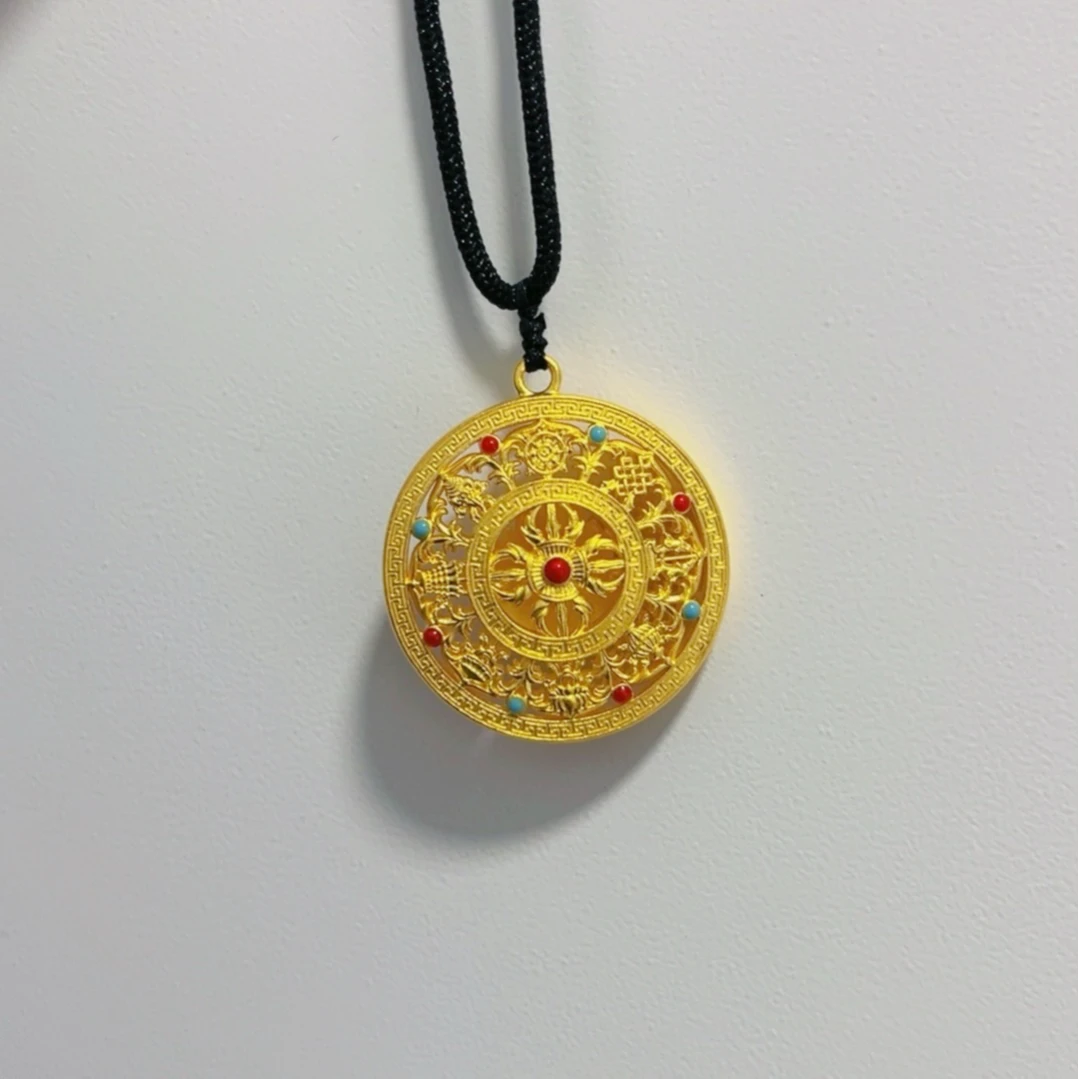 吊坠足银 黄财神金刚杵吊坠珐琅彩八宝罗盘轻奢时尚