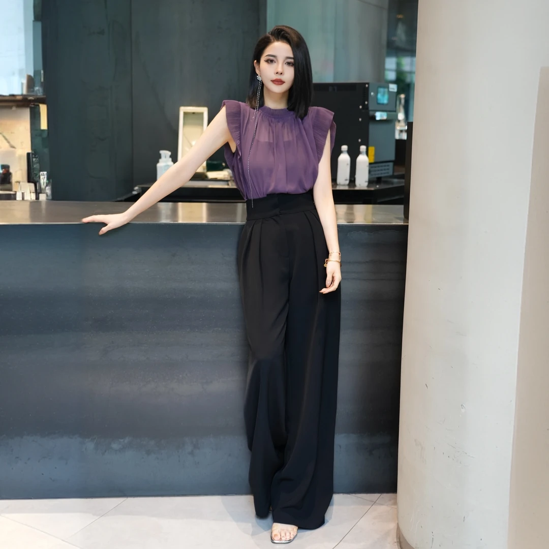 POPULARYW【木溪紫薇】Z·R上品屋 知性别致荷叶边宽松飞飞袖衬衫