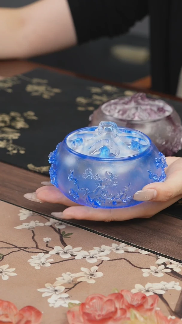 手工艺品琉璃蓝色梅花香炉