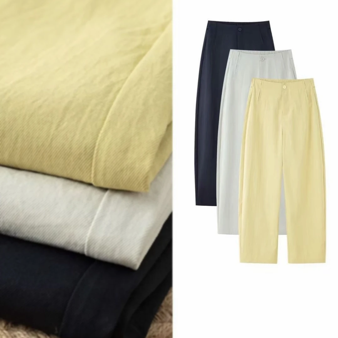 弯刀裤高腰纯色轻职风夏季休闲裤夏装时尚韩系显瘦宽松777