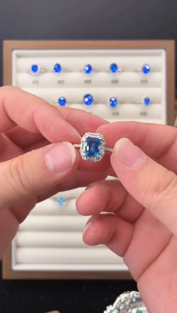银S925镶嵌戒指海蓝宝石1111111