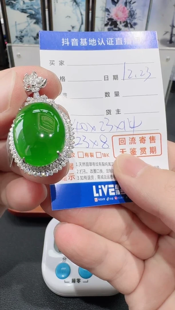 颈饰18K金镶嵌翡翠D****儿寄售回流，24小时鉴赏期（分单总价49500