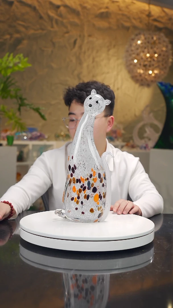 手工艺品琉璃吐*小猫镜面彩色点设计款花器