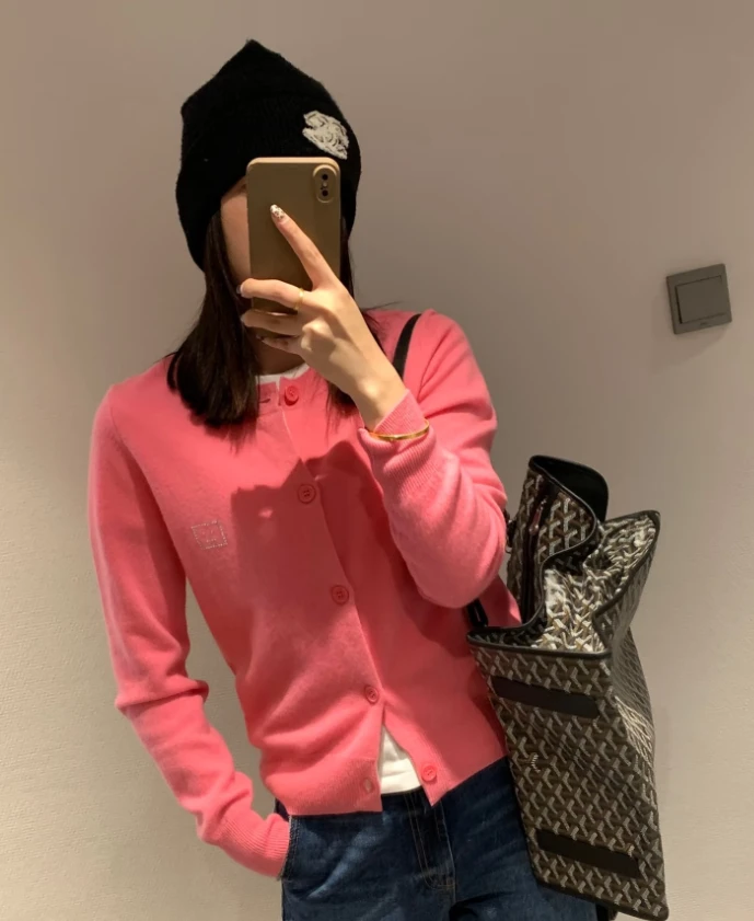 未使用 Acne studio 娜娜专享 烫钻笑脸针织开衫 粉色