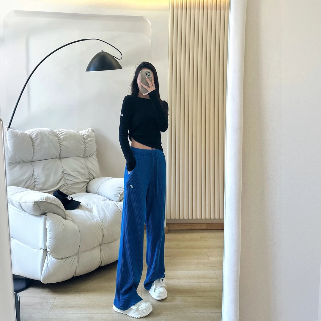 alo_athletica秋季抽绳阔腿裤女百搭休闲宽松女时尚直筒针织长裤