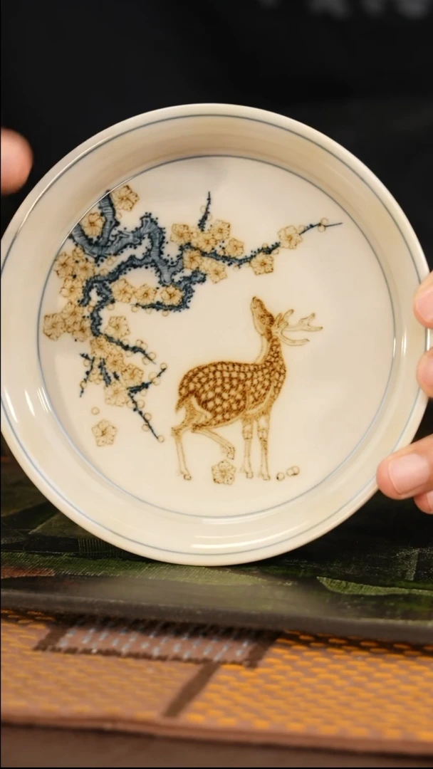 立勤堂｜青花釉里金梅花鹿小撇口壶承