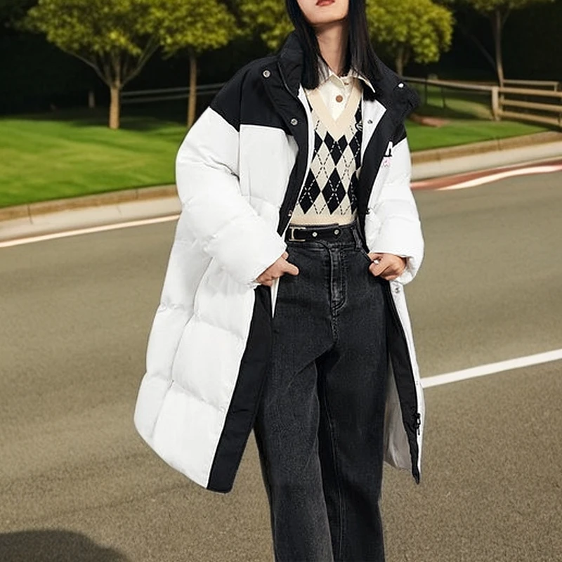 【品牌撤柜】明星款Z092拼接长款羽绒服