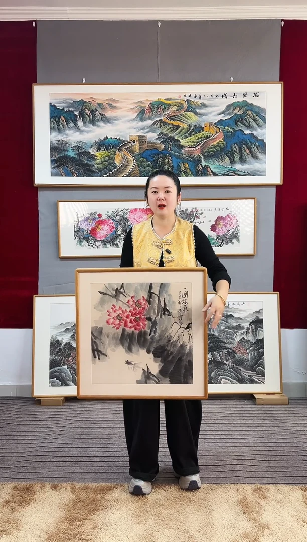 国画手绘荷花62*62尺寸