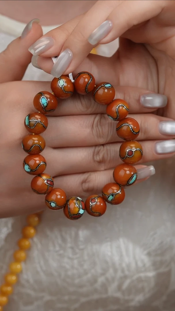 裸石琥珀未镶嵌尼泊尔圆珠手串 卡14-15左右 克重29g