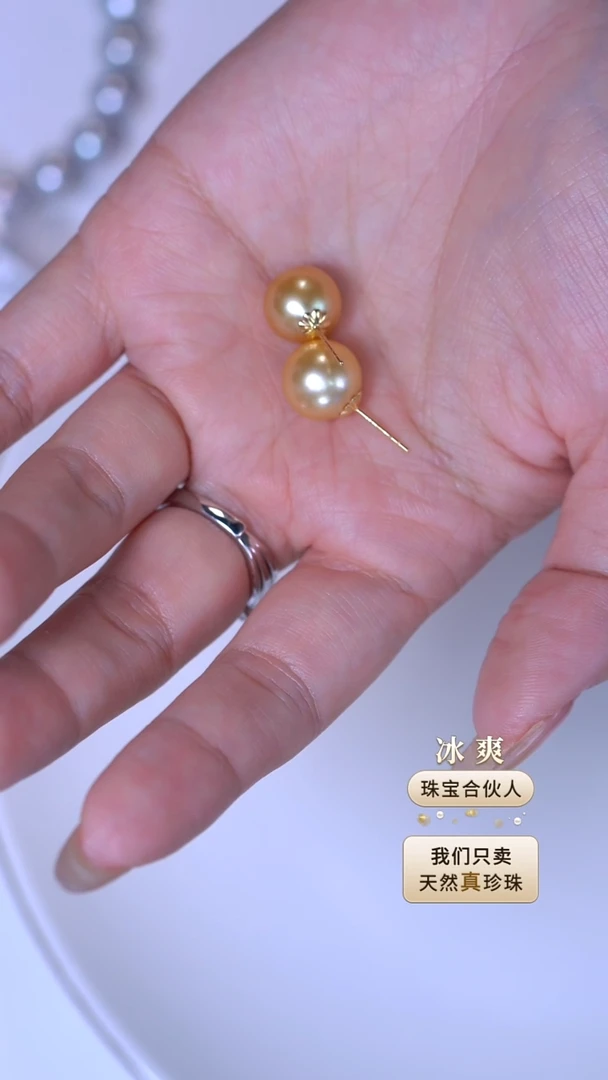 未镶嵌耳钉海水珍珠海水金珠珍珠耳钉11-12mm