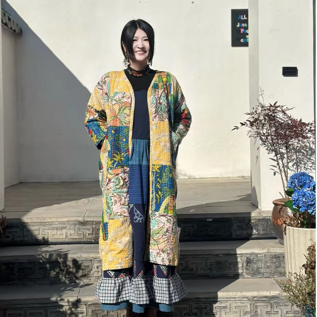 【尼泊尔】中长款百搭外套宽松款式花卉图