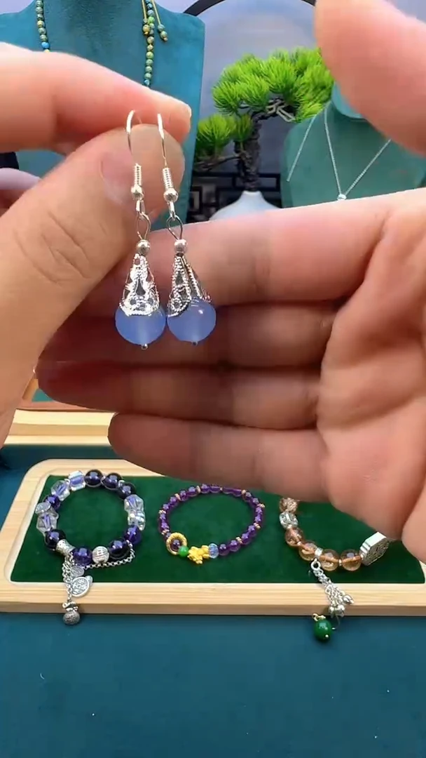 海蓝宝石耳坠银S925镶嵌E474