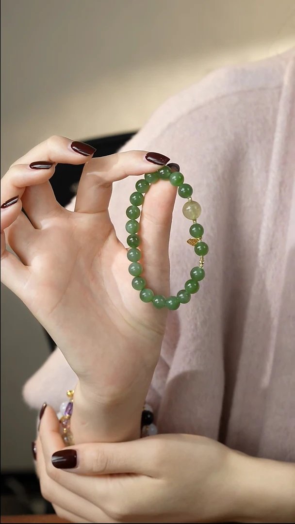 【闪购商品】和田玉手链18K金镶嵌8mm/碧玉/18k