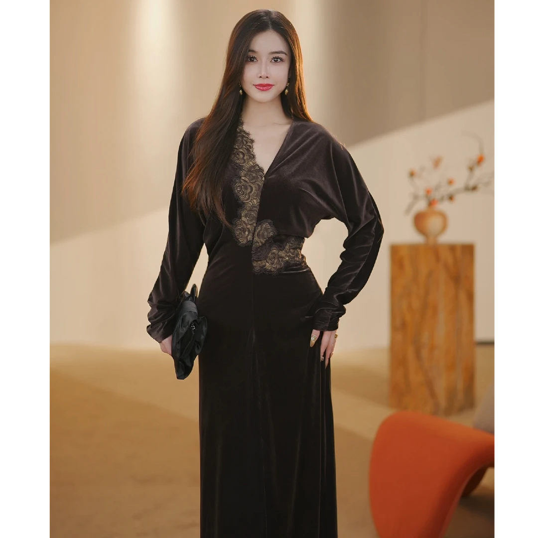 【JOSIE定制】瑰芙蒂斯 秋冬气质显瘦法式端庄设计感连衣裙-ZX775