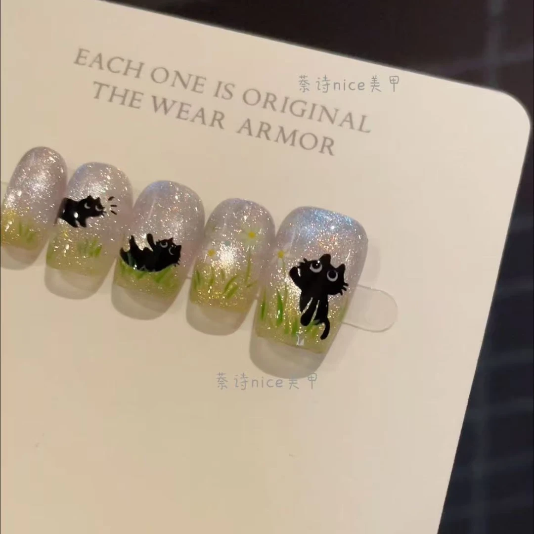 【顽皮小黑】纯手工美甲10片装  轻奢气质