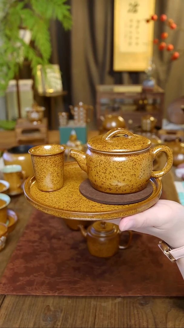 摆件陶黄金釉套餐茶具0222