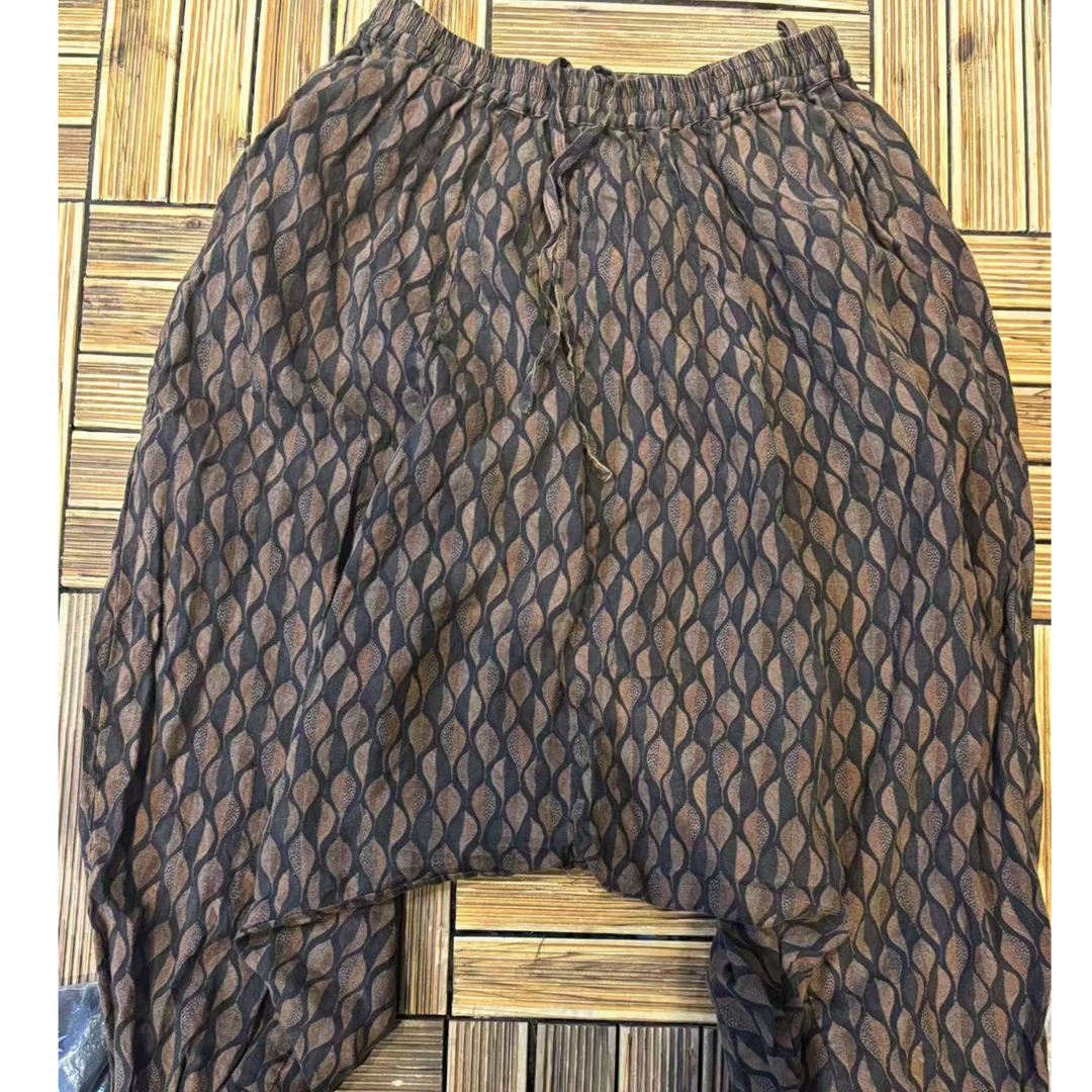 荼-亚麻做旧印花休闲吊裆裤33195