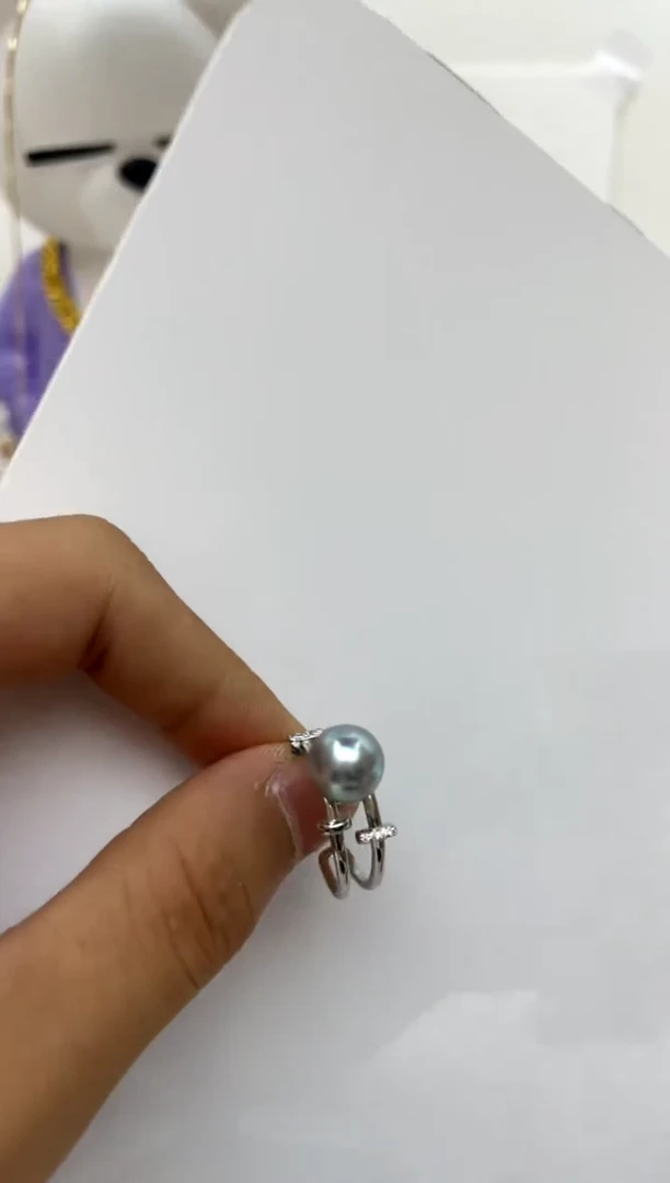 银S925镶嵌戒指海水珍珠9-10