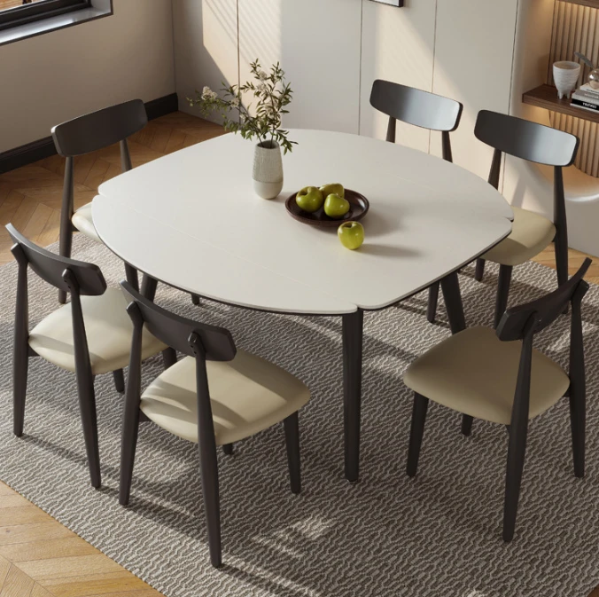 岩板椭圆餐桌轻奢现代简约小户型家用实木饭桌可伸缩折叠餐桌