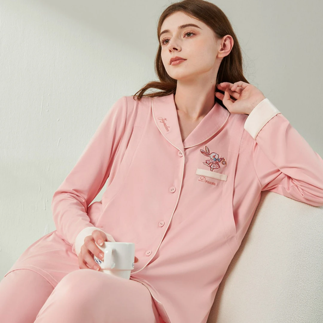 （清货专属）兔子刺绣云慕丝月子服夏薄款产后孕妇睡衣哺乳喂奶怀孕