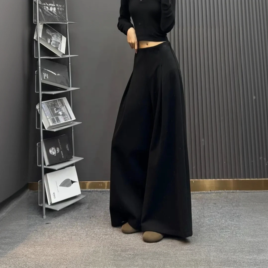 毛呢西装裤女冬新款加厚加绒保暖休闲长裤垂感直筒阔腿裤子