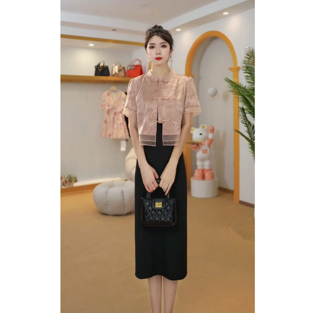 短袖I两件套连衣裙女2025年新款背心裙洋气套装D5052