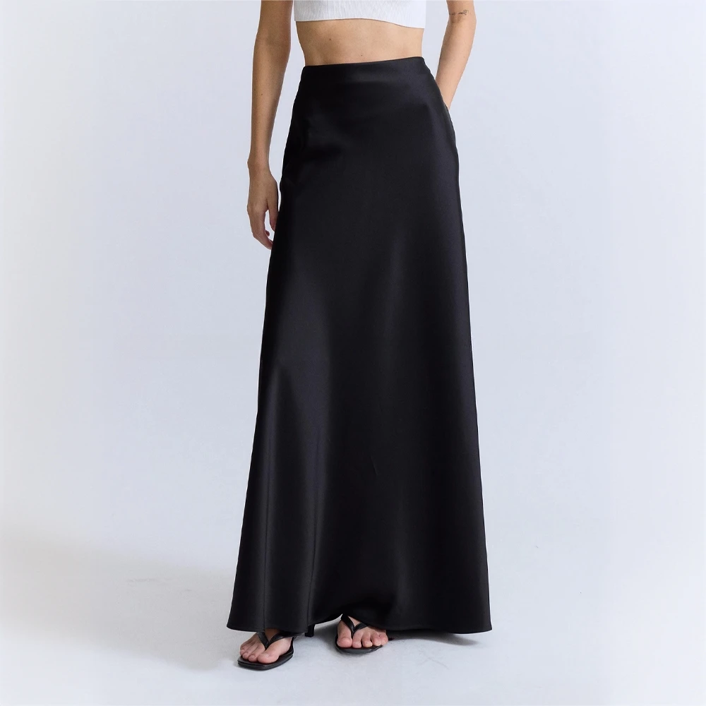 优雅光泽感醋酸缎面半身裙女大码春夏胖mm高腰显瘦鱼尾a字长裙子
