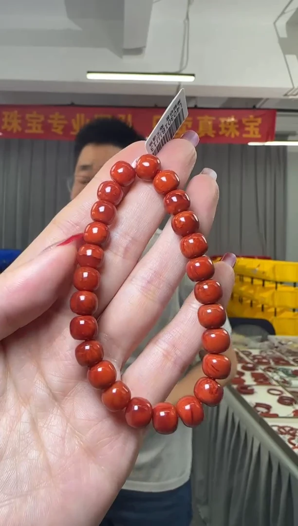 【闪购商品】南红玛瑙手串未镶嵌老型珠单圈手串火焰纹8.5mm