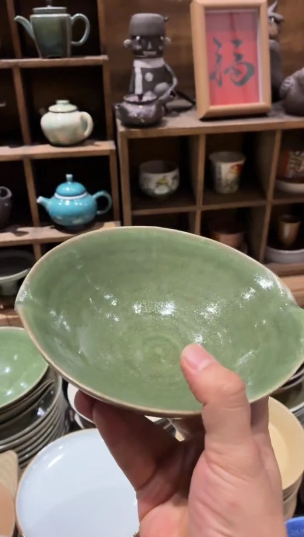 瓷片繁*940绿色双口碗1个