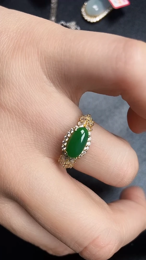 银S925镶嵌戒指翡翠3040