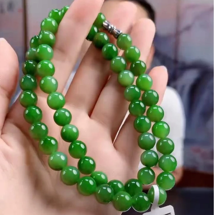 玉润东方天然和田玉绿珠项链（拍一发一）