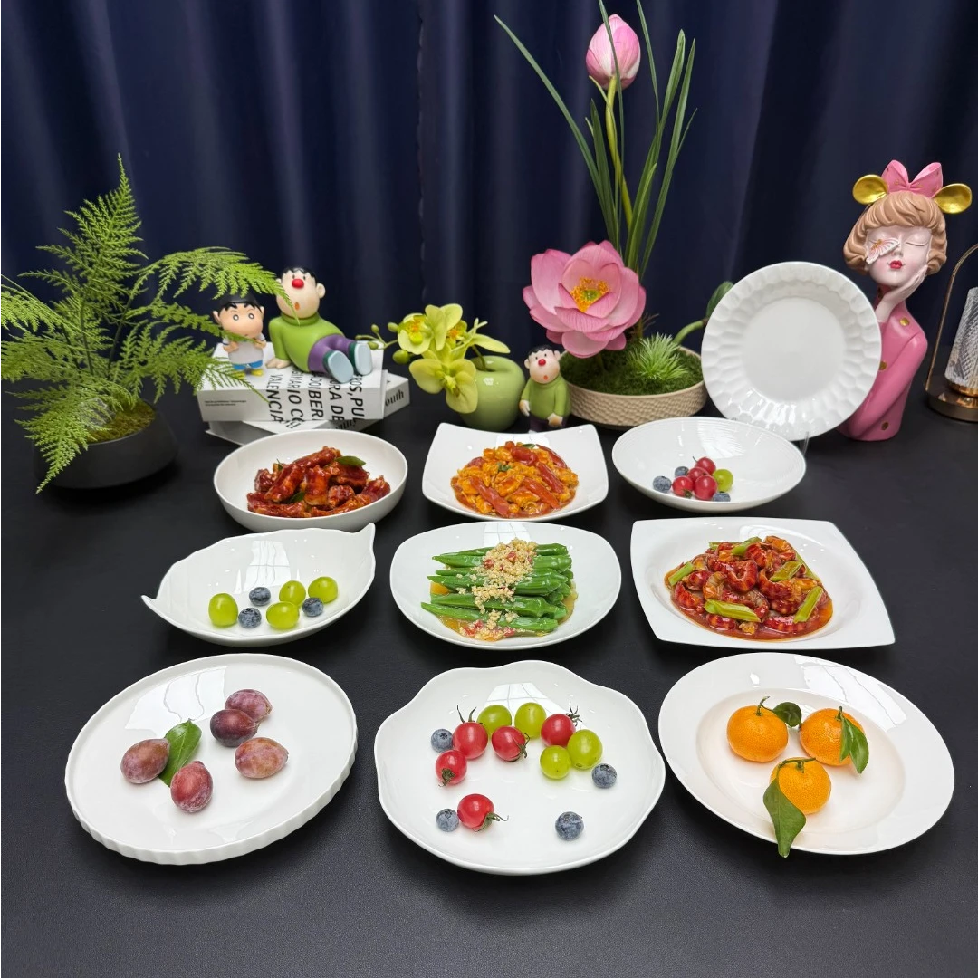 网红景德镇纯色高温纯白家用简约餐具骨瓷【10个混搭不同盘组合】