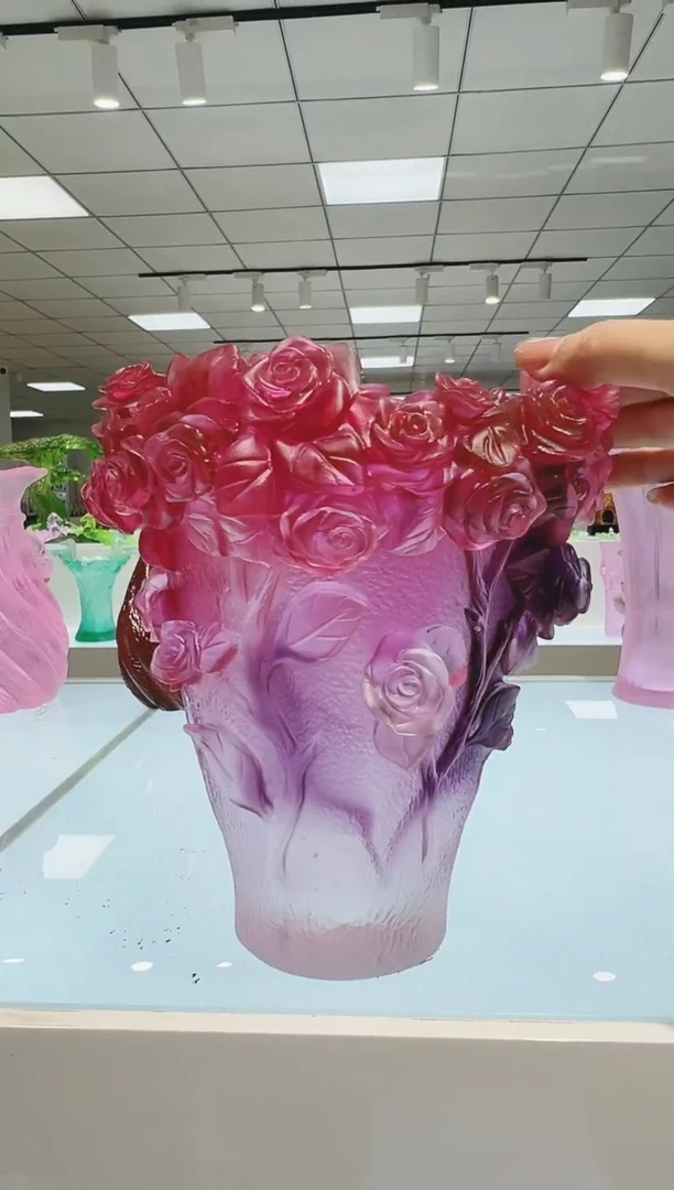 手工艺品琉璃古法琉璃玫瑰花瓶