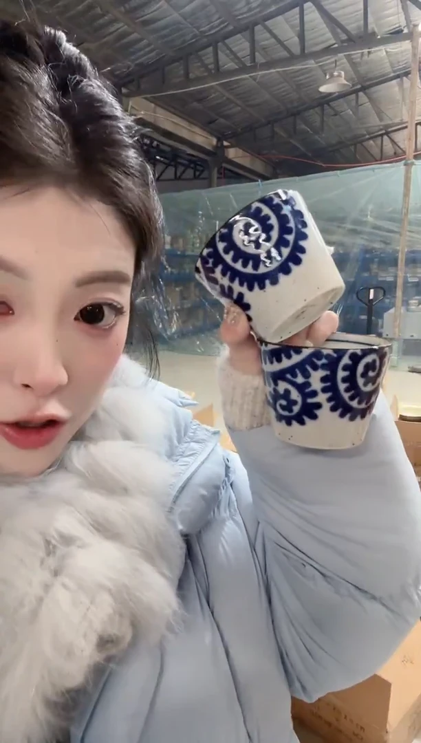 陶瓷波轮手握杯两个