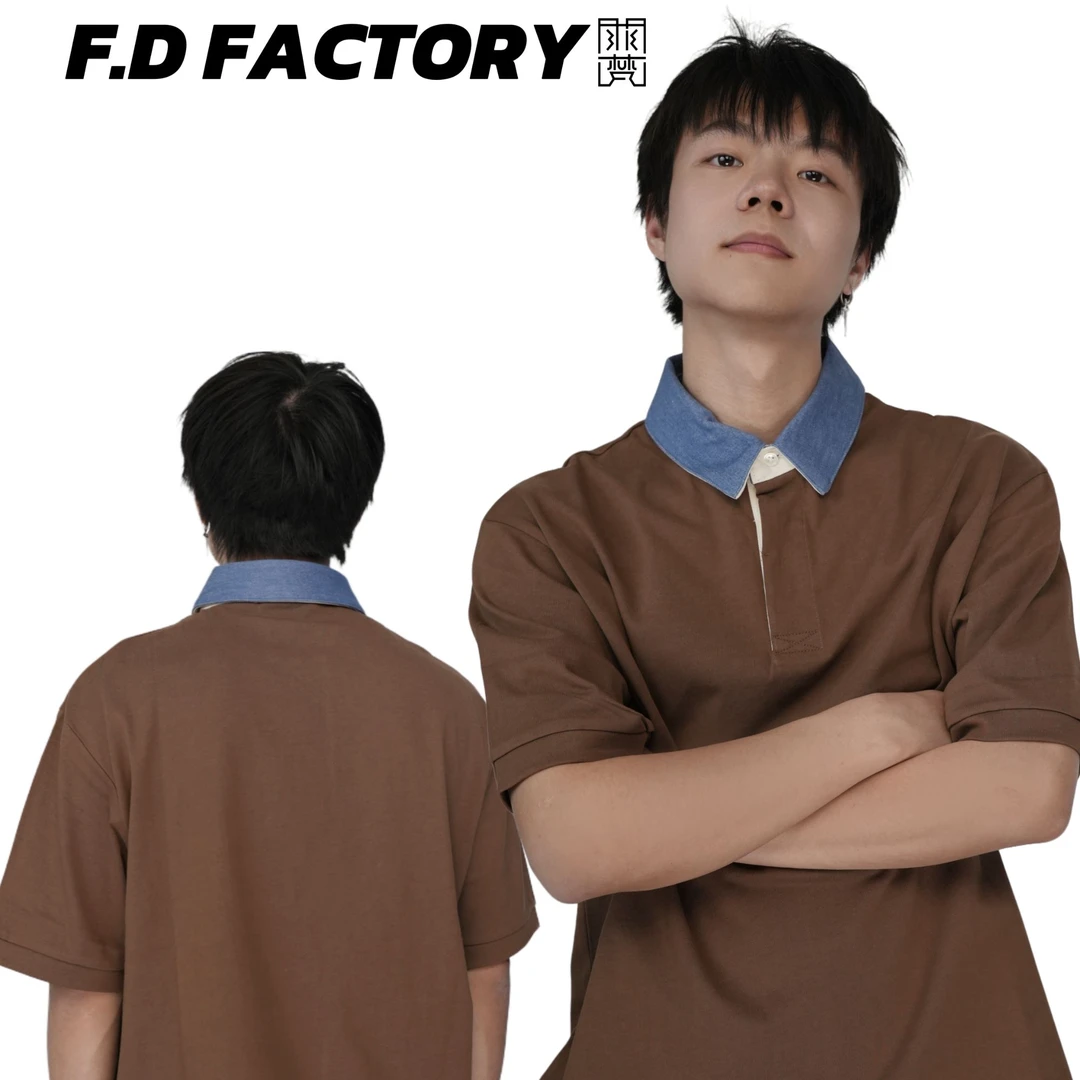F.D美式复古撞色翻领T恤男士夏季简约百搭宽松短袖富贵千金感裙子