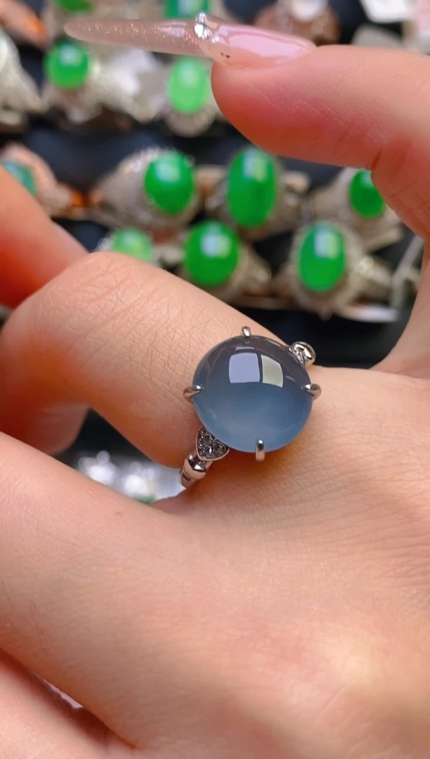 翡翠戒指银S925镶嵌天然