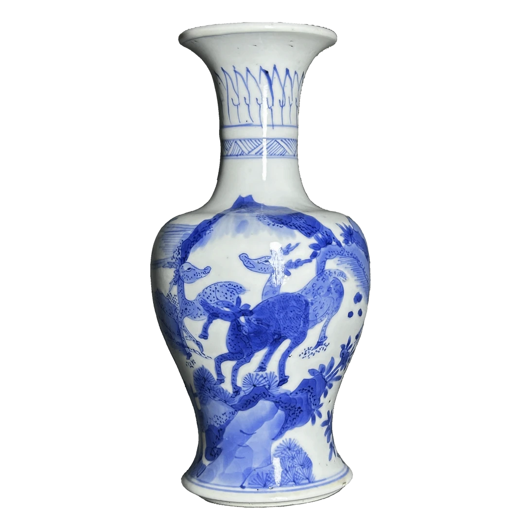 lot1419青花山水瑞兽图观音瓶古董拍卖