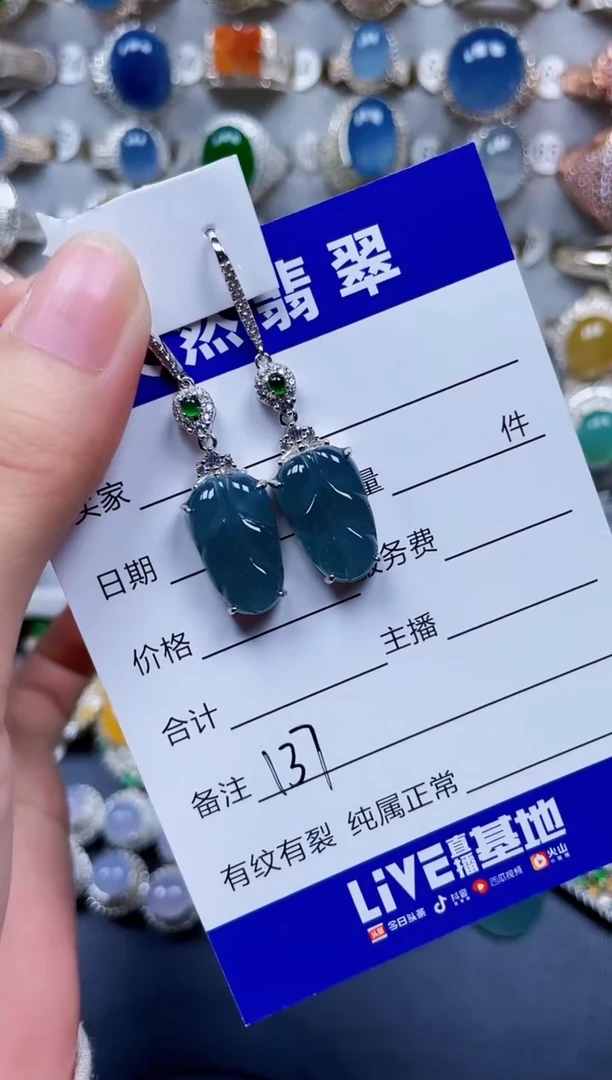 银S925镶嵌翡翠耳饰137